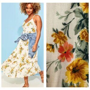 Old Navy Fit & Flare Tiered Floral Cotton Cream Strappy Lined Maxi Sundress XL